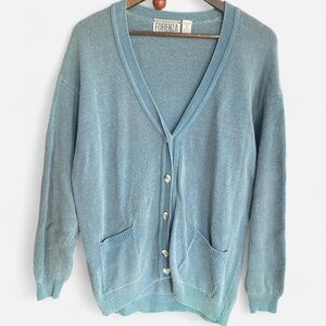 Forenza Women's Blue Oversized Lambswool Blend Cardigan Sweater Small Vintage